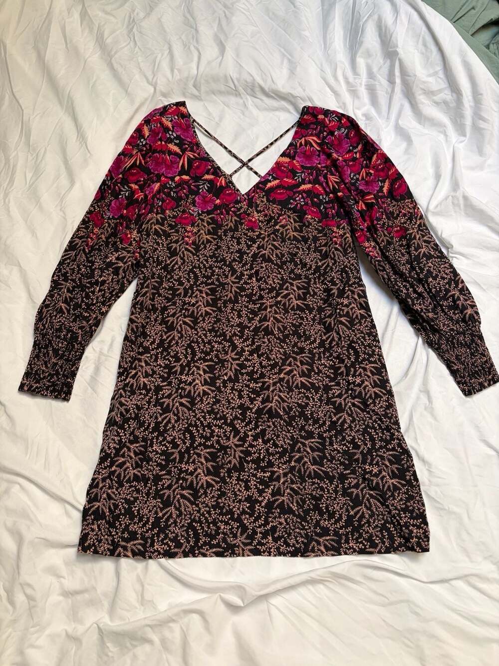Anthropologie Tunic Mini Dress 6 Black & Purple Floral Print $168 retail Viscose